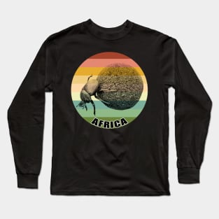 Dung Beetle Pushing Dung Ball on Vintage Retro Africa Sunset Long Sleeve T-Shirt